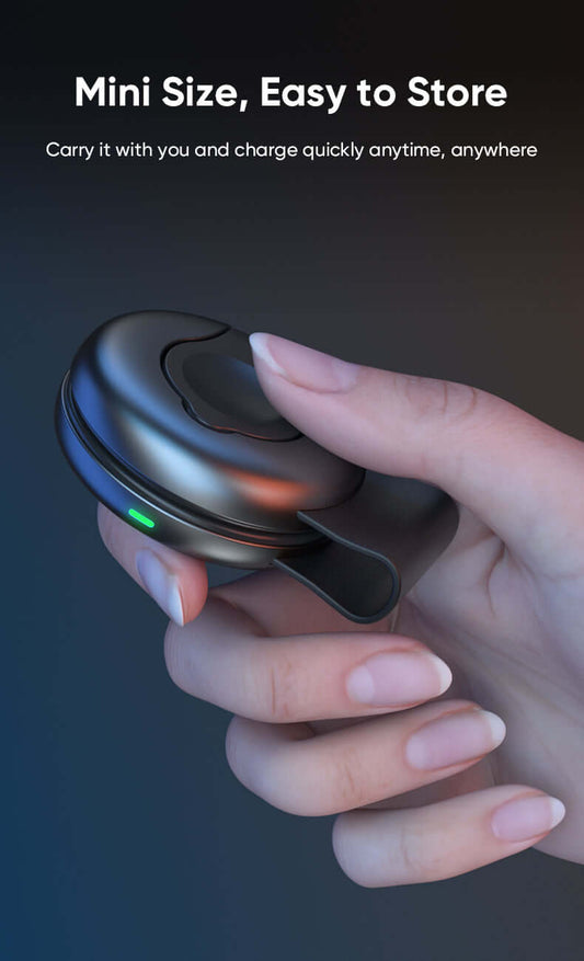 Compact travel charger for Apple devices, easy to carry and store, with a glowing indicator light.