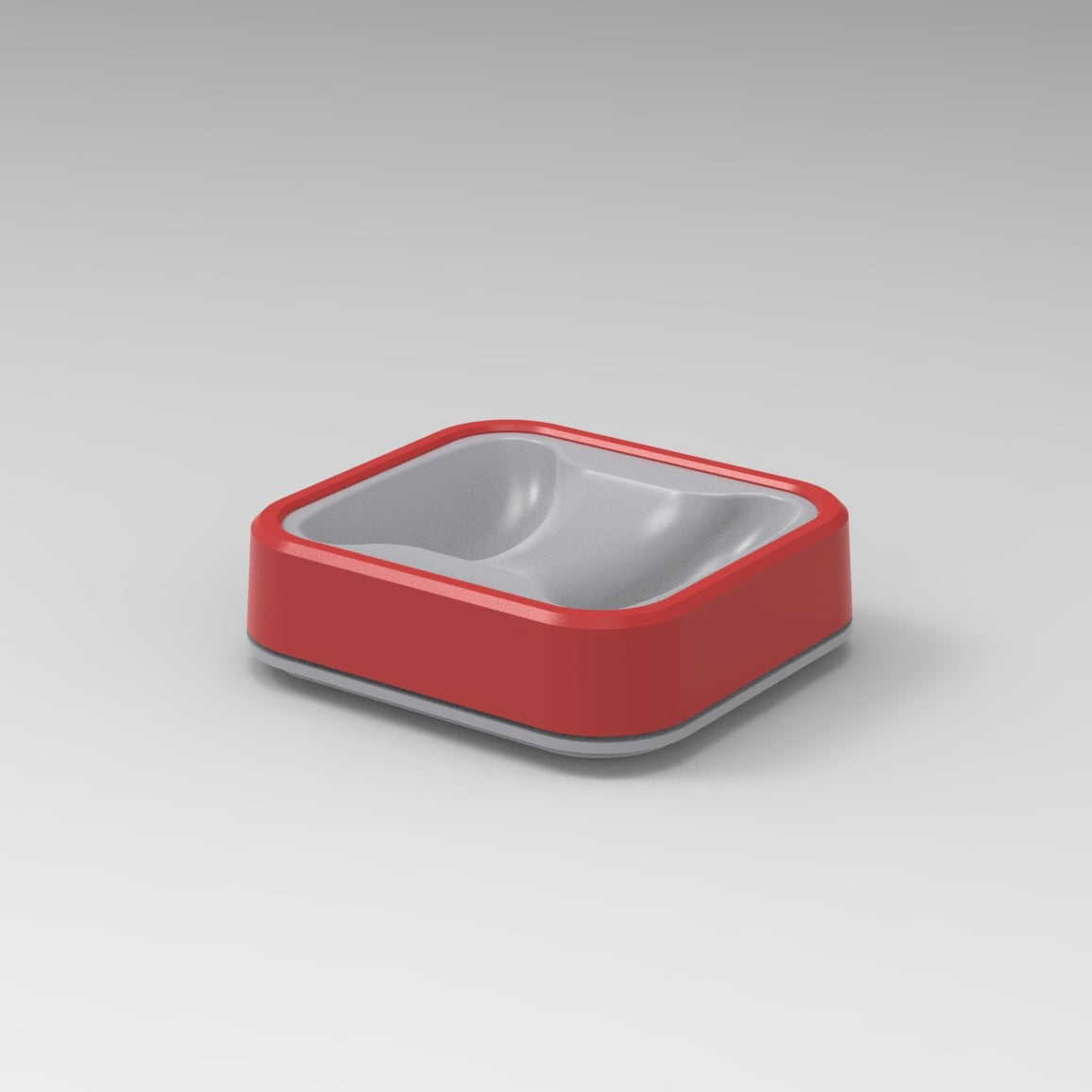 Red and gray pet food bowl for dogs or cats, featuring a two-section design for food and water.