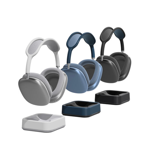 MaxDokr Sleep Stand for AirPods Max in various colors with sleek cradle design, protecting headphones and enabling sleep mode.